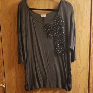 Free Kisses Gray Embellished Boxy Blouse 3/4 Sleeves